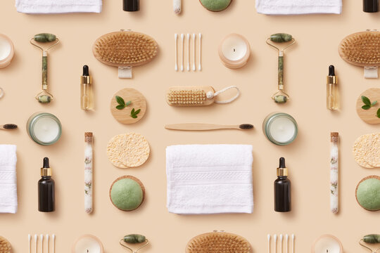Seamless pattern of eco-friendly beauty and hygiene products
