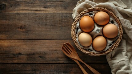Rustic Kitchen Still Life with Eggs and Wooden Utensils
