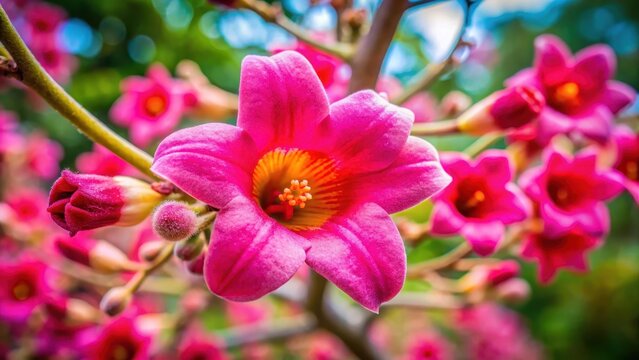 Vibrant pink brachychiton flower blooming in a garden