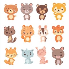 Obraz premium Cute Cartoon Wildlife: Adorable Animal Characters for Designs