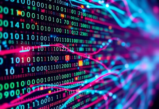 Abstract digital background with binary code flowing through a network,  data network, binary data