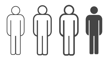 Simple icon set of a man figure made of thin lines, thick lines and silhouette. Flat vector illustration isolated on white background.