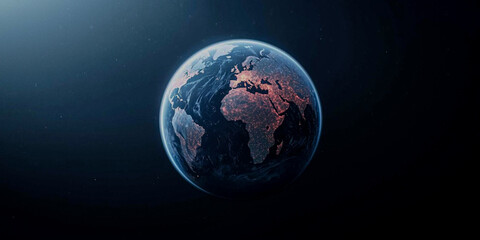Fototapeta premium A stunning view of Earth from space, showcasing continents and oceans, illuminated against a dark background.