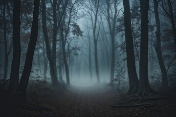 Obraz premium Eerie Foggy Forest Atmosphere for Halloween Creepy Scenes
