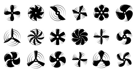 Airplane propellers and motor blades. Plane propellers set. Symbols fan rotating. © Kristian