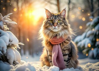 Maine Coon Winter Wonderland Sunbath: Fashion Cat Photography