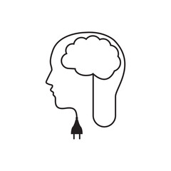 silhouette profile human head with plug connector and cloud vector illustration