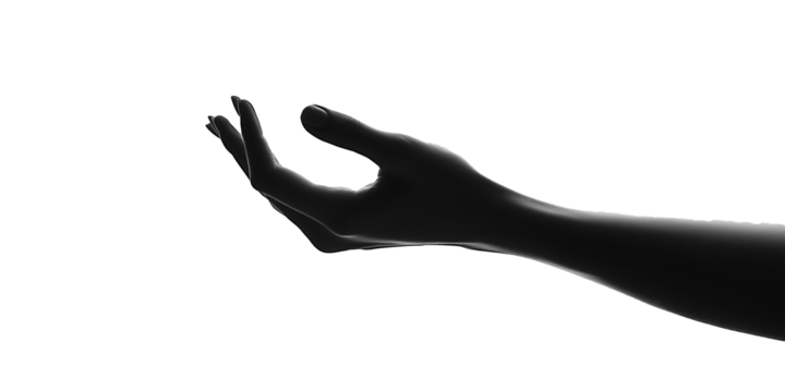 Black silhouette hand gesture, transparent background PNG format, perfect for art design and creative use, minimalist style, beautifully presented.