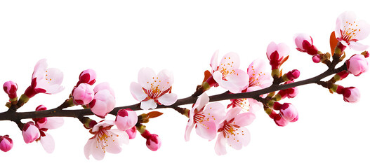Delicate Pink Blossoms on a Branch Against White Background