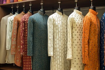 Indian kurta for men on display in retail shop