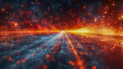 Fototapeta premium Abstract Digital Landscape with Fiery Light Trails