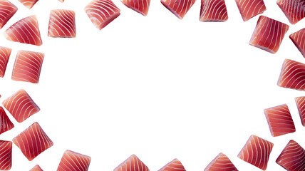 Obraz premium Fresh Raw Fish Arranged Elegantly on White Background