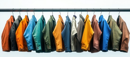 Colorful Collection of Jackets Hanging on a Rack Showcasing Diverse Fashion Choices