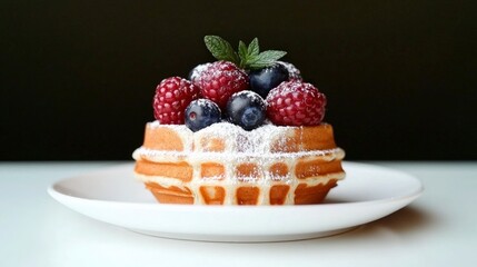 Delicious Waffle with Berries  Gourmet Breakfast  Close up Food Photography
