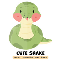Cute Kawaii Snake, Hand drawn, Anaconda, Vector illustration