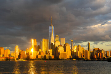 Manhattan skyline, New York, United States. Panorama view of New York city skyscrapers in...