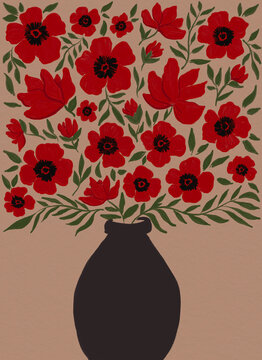 Hand drawing flowers in vase. 