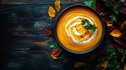 Creamy Pumpkin Soup with Autumnal Garnish