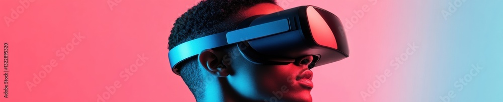Poster next-gen digital immersion sleek vr headset redefining millennial tech experience with vibrant chrom