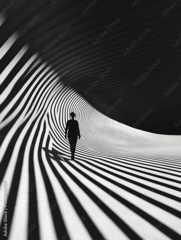 Poster minimalist optical illusion dynamic black and white architectural silhouette exploring perception, m