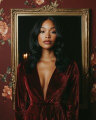 Obraz premium Whimsigothic Elegance Velvet and Candlelight Portraiture - Empowering Mid-Career Professional Aesthetic in Moody Vintage Narrative