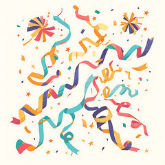 Fototapeta premium Whimsical and festive cake and sweets candy birthday-themed illustrations and celebratory elements in a playful doodle style.