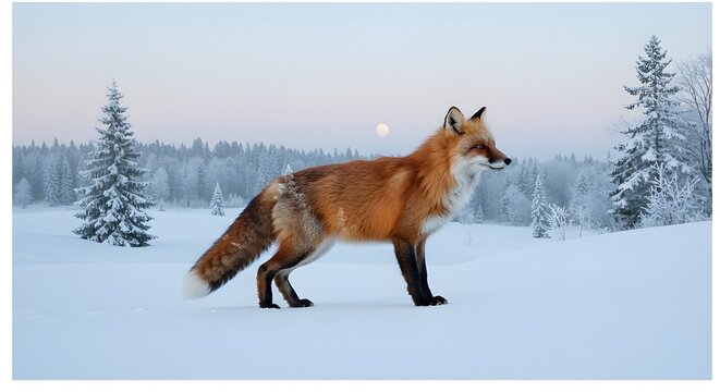 Zorro rojo en un paisaje invernal sereno
