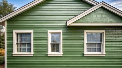 Exterior of a house with three windows and green siding