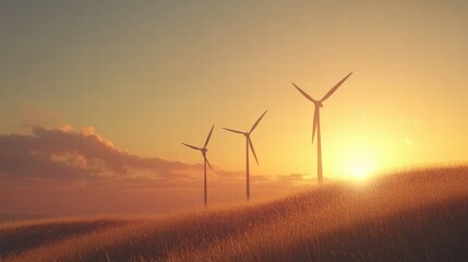 Wind turbines at sunset renewable energy farm nature scene scenic landscape tranquil view sustainable concept
