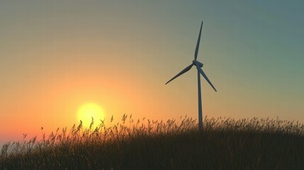 Nature photography serene sunset silhouette of wind turbines in scenic landscape