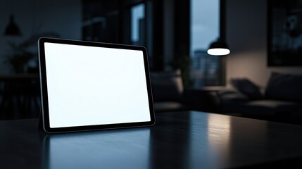 Elegant tablet screen mockup modern living room digital display indoor environment contemporary concept