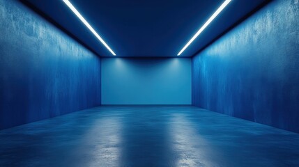 Fototapeta premium Abstract blue room with gradient lighting digital art modern environment minimalist viewpoint