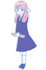 高校生の女の子が卒業証書を筒に入れて持って入る可愛いイラスト　卒業式のイラスト
