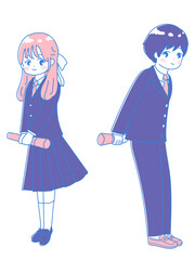 卒業証書をもっている高校生の男の子と女の子　卒業式のイラスト