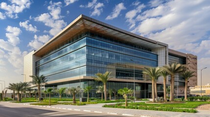 Fototapeta premium An office building in Riyadh with a contemporary glass facade.