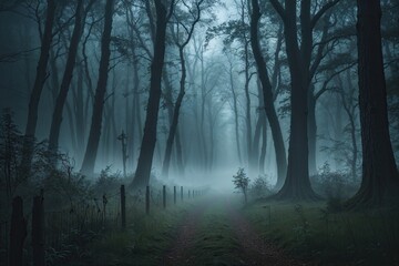 Fototapeta premium Mysterious Enchanted Forest Scene for Halloween Fantasy Adventure