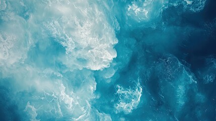 Stunning Aerial View of Ocean Waves Turquoise and White Water Texture Background