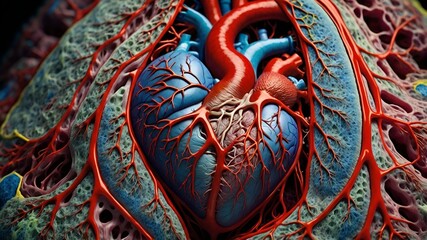 Obraz premium A high-resolution image of the heart's veins, showcasing their intricate details in vibrant colors. This stunning depiction blends biology and artistry with sharp clarity.