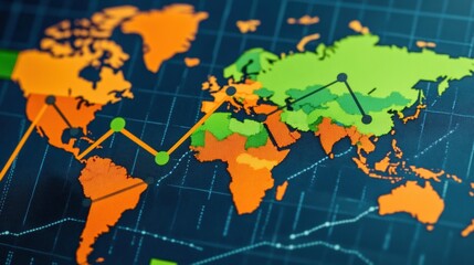 Obraz premium Detailed Colorful World Map with Interconnected Data Points and Network Lines