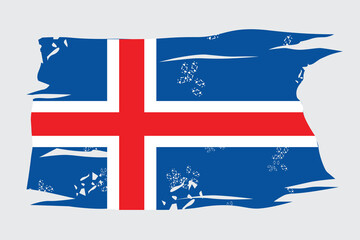 iceland flag with rustic touch and torn shapes, vector illustration