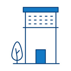 Buildings Blue Line Editable Stroke Icon. Real Estate, House, Home, Apartment, Condominium, Hotel, Mall, City, Cityscape, Town, Downtown, Museum, Architecture Buildings Icons Vector Illustration