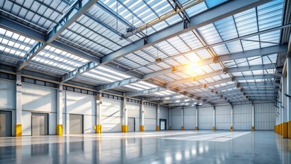 Spacious Industrial Warehouse Interior with High Ceilings and Natural Light
