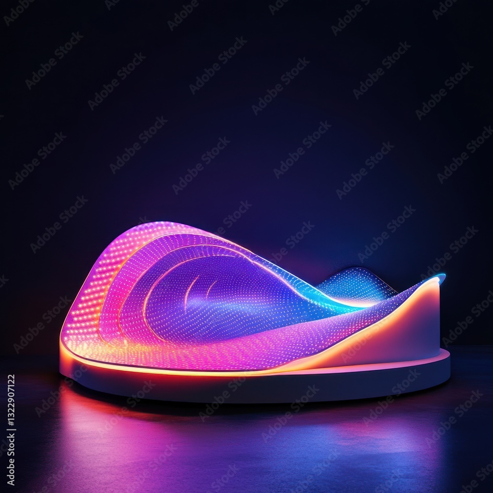 Poster abstract wavy shape emitting vibrant light on dark stage futuristic neon illumination for modern dis