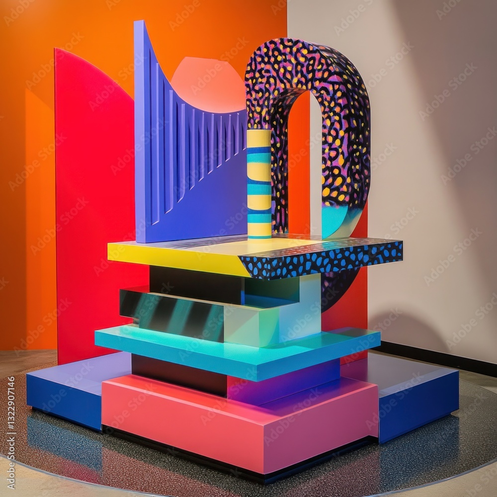 Poster playful arrangement of vibrant geometric shapes in dynamic composition bright studio background cont