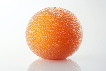 Appetizing Orange Fruit Freshly Washed with Tiny Water Droplets on Peel Against Clean White Backdrop