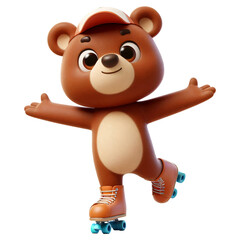Obraz premium Cartoon of a brown bear wearing roller shoes