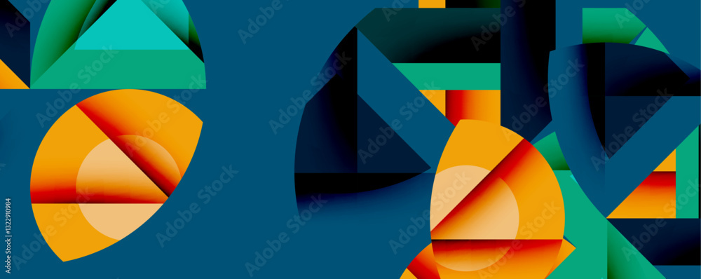 Wall mural abstract geometric artwork with interwoven angular and curved shapes, dynamic composition with smoot