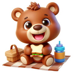Cartoon of a brown bear going on a picnic