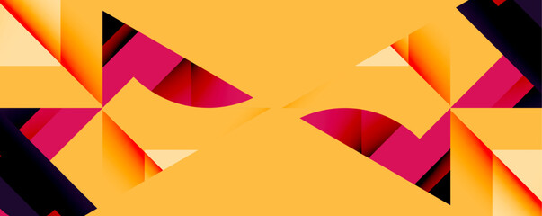 Abstract geometric artwork with interwoven angular and curved shapes, dynamic composition with smooth gradients and bold contrasts