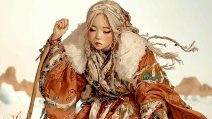 Fairytale Nomad Young Woman in Traditional Asian